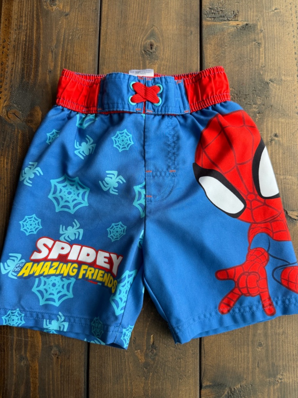 Marvel Spidey Kids Swim Shorts in Blue and Red with Aqua Accents